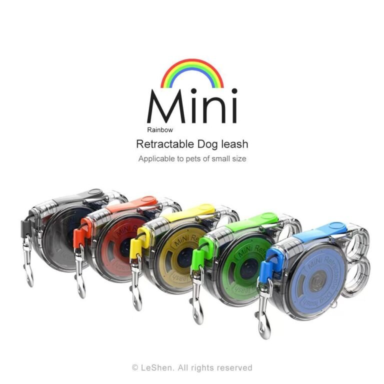 Mini Retractable Dog Leash – Lightweight Transparent Rainbow Leash for Small Dogs and Cats up to 18 lbs