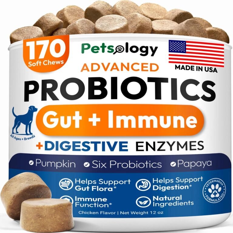 Probiotics for Dogs – 170 Chews with Digestive Enzymes & Prebiotics – Supports Gut Health, Relieves Diarrhea, Gas & Constipation, Itchy Skin & Allergies